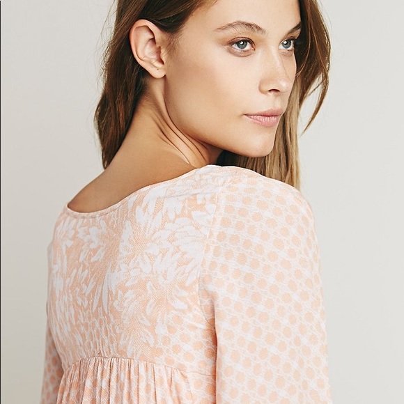 Flowy Bell Sleeve DRESS Tunic White Pink Peach - Picture 3 of 4